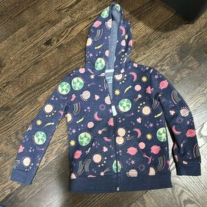 Girls zip up hoodie in blue with planets, stars and rainbows. S (6/6X)